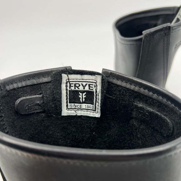 Frye Black Leather Block Heeled Boots | Buckle Accent - Picture 9 of 10